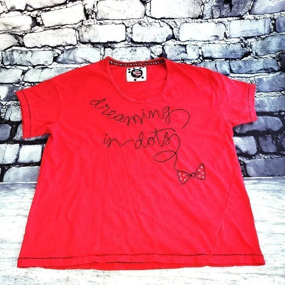 Disney Minnie Rocks Dots womens red bling short sleeve T-shirt